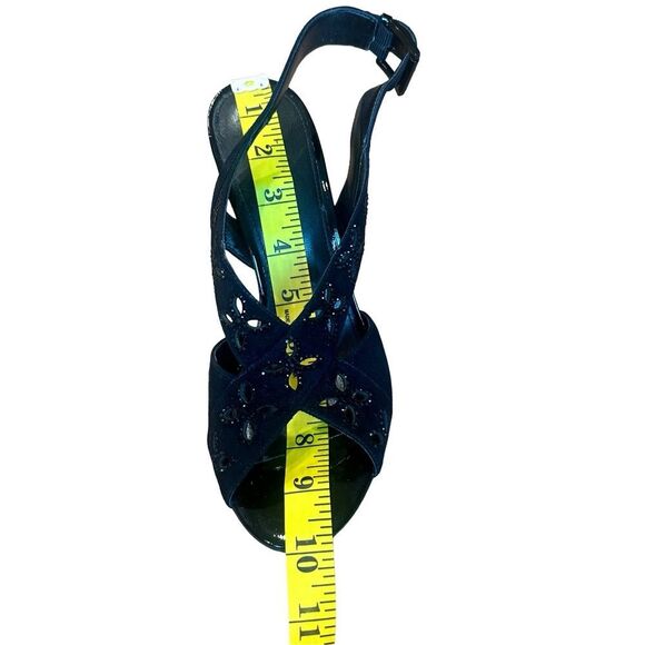 Michael Kors Slingback Black Suede Strappy Heels Peep Toe Shoes 8 - Picture 9 of 12